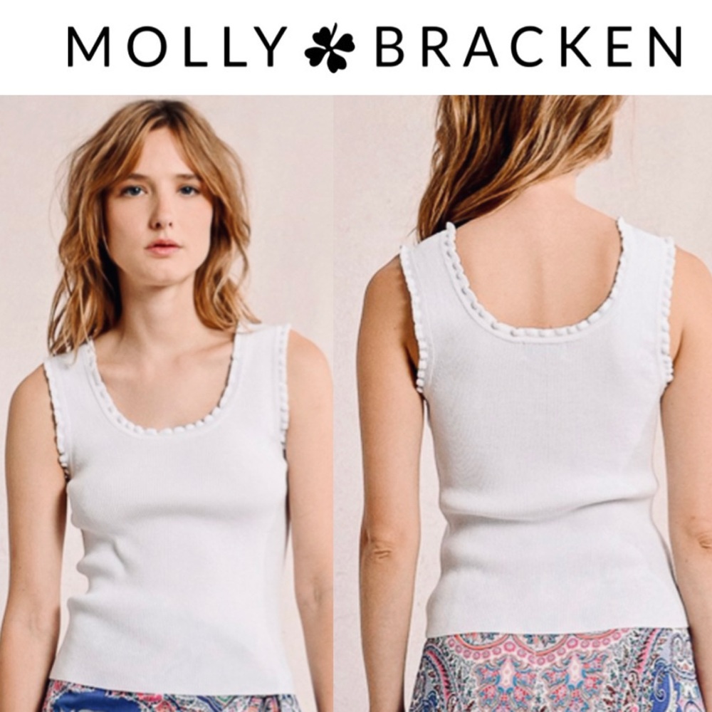 NWT Molly Bracken White Ruffled Edge tank top in a size XS
